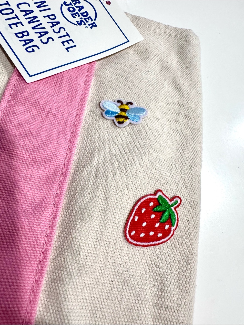Trader Joe's Mini Pastel Canvas Tote Bag - Pink & Cream, Personalized - Picture 5 of 7